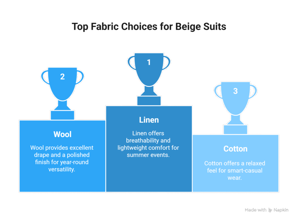 Top Fabric Choices for Beige Suits Infographic